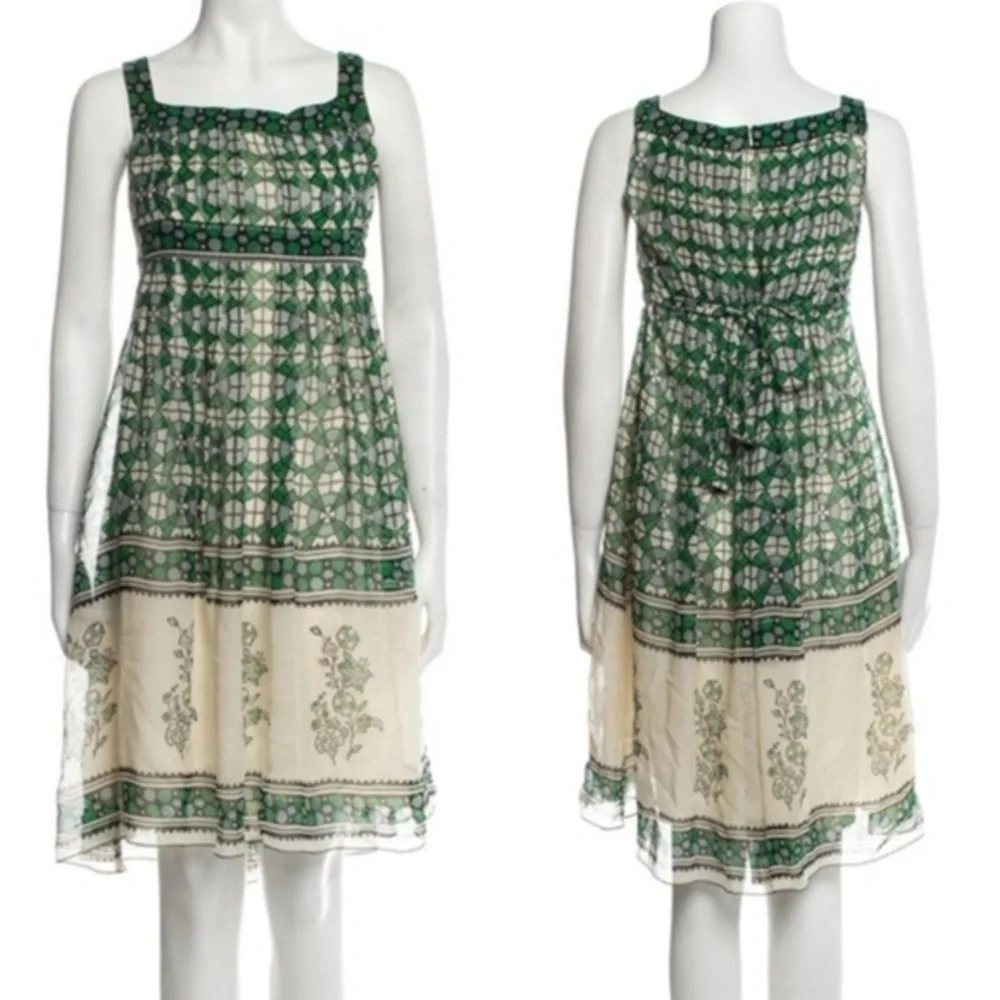 ANNA SUI ANTHROPOLOGIE Silk midi dress sleeveless green floral square neck XS - Picture 2 of 16